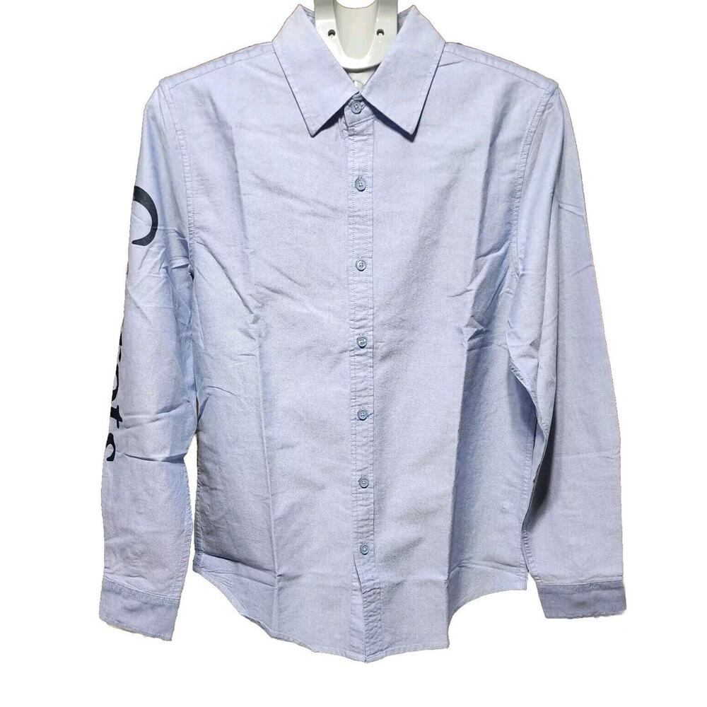 CARROTS By Anwar Carrots Blue Button Down Long Sleeve Arm Logo Shirt -Size Large